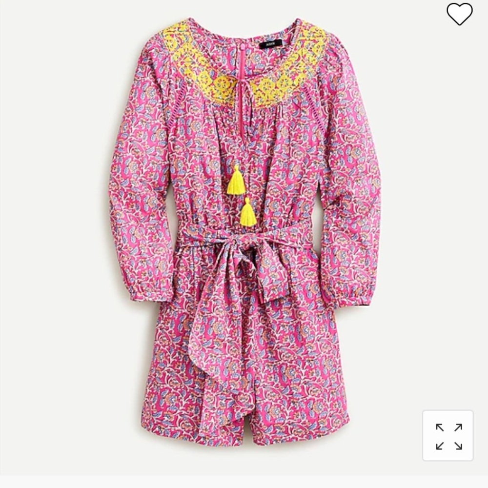 J Crew Embroidered romper in pink vines block print